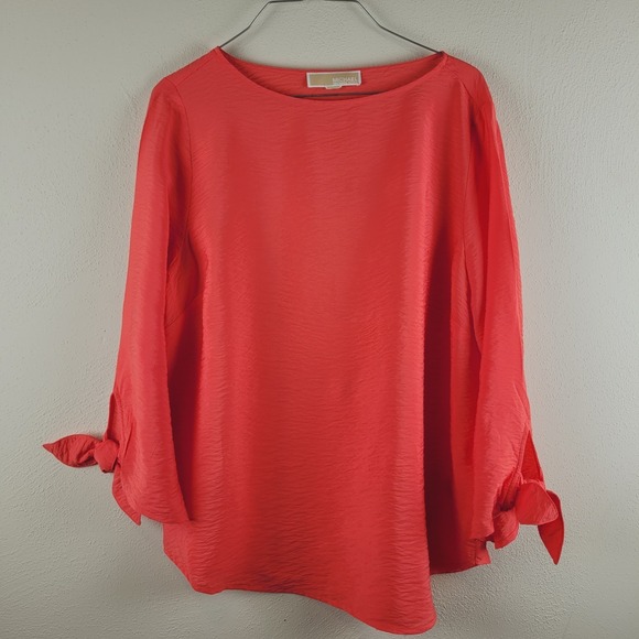 Michael Kors Tops - Michael Kors‎ Women's Coral Blouse Size M Tie Sleeve 3/4 Sleeve Lightweight Top